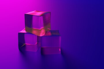 Wall Mural - Ice cubes on a purple red background. The concept of hot days, cooling, drinks. 3d render.