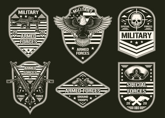 Sticker - Military set monochrome vintage label