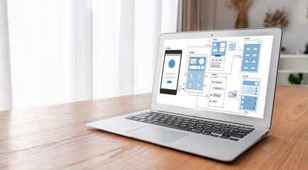 UX UI design process for modish mobile application and website . Creative prototype of wireframe for professional app developer .