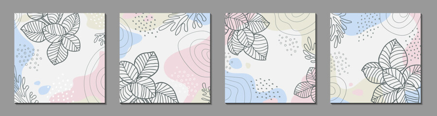 Wall Mural - abstract organic vector shapes, leaves, plants. set of natural templates in doodle style for social 