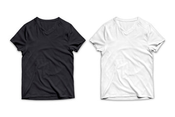 Blank White and black with V-Neck T Shirt mockup isolated on white background. 3d rendering.
