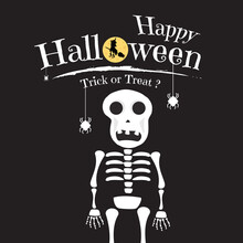 Happy Halloween Greeting Card With Skeleton. Halloween Day Background. Vector Illustration.