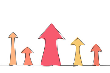 Poster - continuous one line drawing symbol of rising up arrows icon. successful business sales target growth