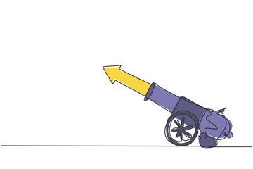Poster - single one line drawing of cannon ball weapon with arrow symbol bullet missile. business finance gro