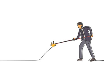 Poster - single continuous line drawing of young business man flame the firecracker wick. attractive professi