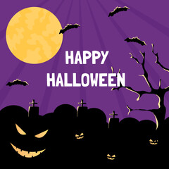 Wall Mural - Happy halloween greeting card. Halloween night background. Vector illustration.