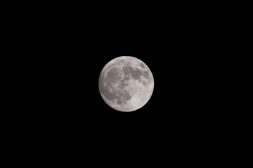 Wall Mural - Full moon at night. Close-up of the bright full moon in the night. On the lunar surface the seas; the flat areas and the lunar craters are clearly visible.