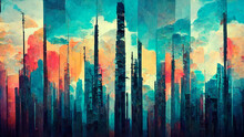The Colorful Abstract Picture Like Many Towers.