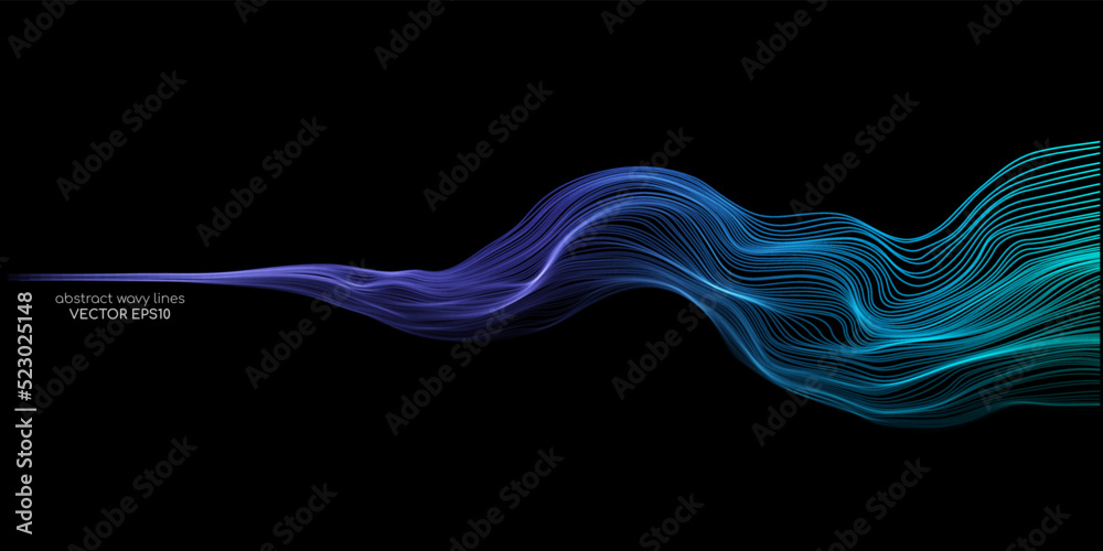 Vector wave lines smooth flowing dynamic blue green gradient light ...