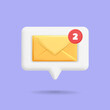 3d vector bubble speech with yellow mail envelope new inbox message icon design illustration. New unread incoming email letter with push notification symbol concept. App, web, internet, advertisement.