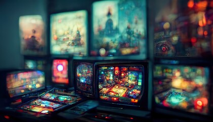 Wall Mural - futuristic glowing frames in the style of the eighties