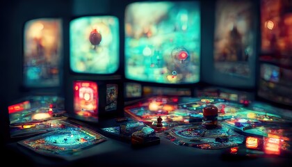Wall Mural - futuristic glowing frames in the style of the eighties