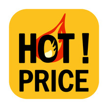 Hot Price Icon In Bright Contrast Yellow, Red And Black Colours Isolated On White Background Vector Illustration In Flat Style Big Sale Label Special Offer Banner