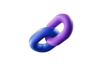 3d render. Abstract colorful chain links. Isolated on transparent background. PNG. Lock, connection concept. Partnership metaphor. 3D rendering chain of two links