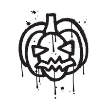 Isolated Urban Graffiti With Smiling Face Like A Graffiti Design Of An Halloween Pumpkin. Vector Hand Drawn Textured Illustration For Celebration.
