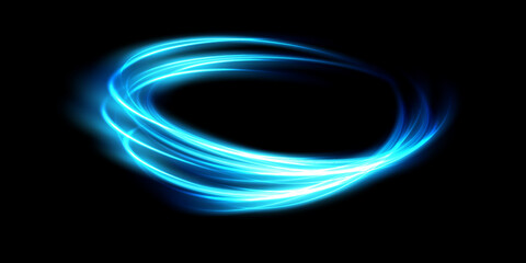 Leinwandbilder - Abstract light lines of movement and speed in blue. Light everyday glowing effect. semicircular wave, light trail curve swirl, car headlights, incandescent optical fiber png.