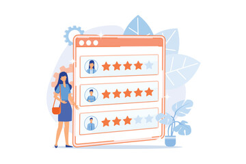 Poster - loyalty stars. customer and user reviews. website ranking system, positive feedback, evaluate votes.