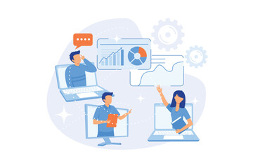 Poster - international business partners video conference. web corporate meeting, webinar, online communicati