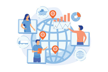 Poster - Global distribution, international cargo freight company. Supply chain management, logistics operations control, streamline your logistics concept.