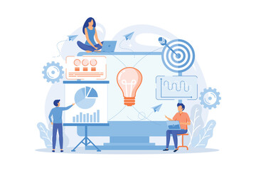 Company providing management training and office space. Business vector illustration incubator, business training programs vector illustration