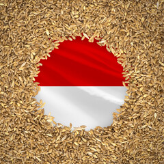 Flag of indonesia with grains of wheat. Natural whole wheat concept with flag of indonesia