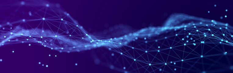 Poster - abstract wave of dots in blue and purple tones. equalizer for music. 3d rendering.