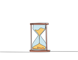 Poster - Single continuous line drawing of old retro hourglass. Classic vintage sandglass timepiece concept. Dynamic one line draw graphic design vector illustration