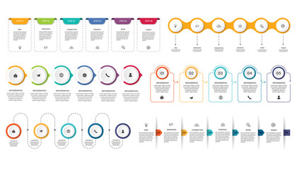 Collection of Business infographic design template with options, steps or processes. Can be used for presentation, diagram, annual report, web design, workflow layout