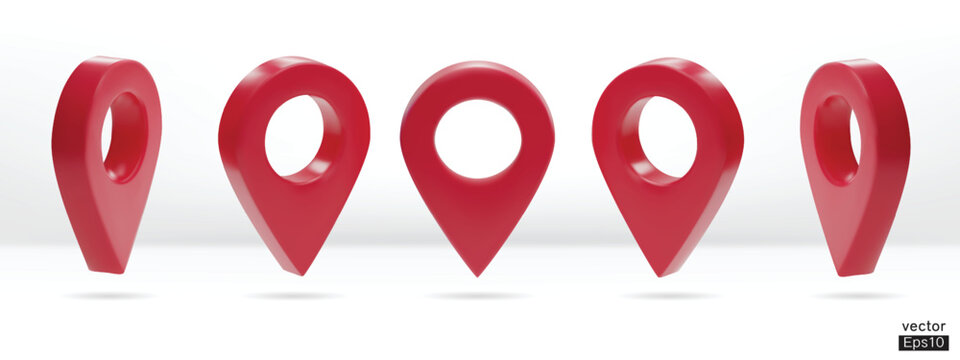 set of map pointer isolated on white background. red location pin or navigation. 3d locator mark of 