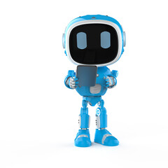 Poster - 3d rendering blue robotic assistant or artificial intelligence robot with tablet