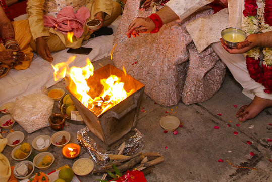 Hawan ritual during Indian Hindu wedding 