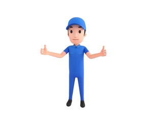 Poster - Mechanic character showing thumb up with two hands in 3d rendering.