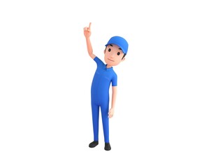 Sticker - Mechanic character pointing up with his finger in 3d rendering.