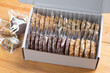 Homemade Cookies in plastic bag on paper box,packaging concept.