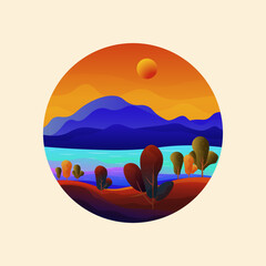 Sticker - Scenery logo design landscape vector illustration