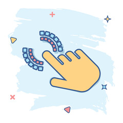 Wall Mural - vector cartoon click hand icon in comic style. cursor finger sign illustration pictogram. pointer bu