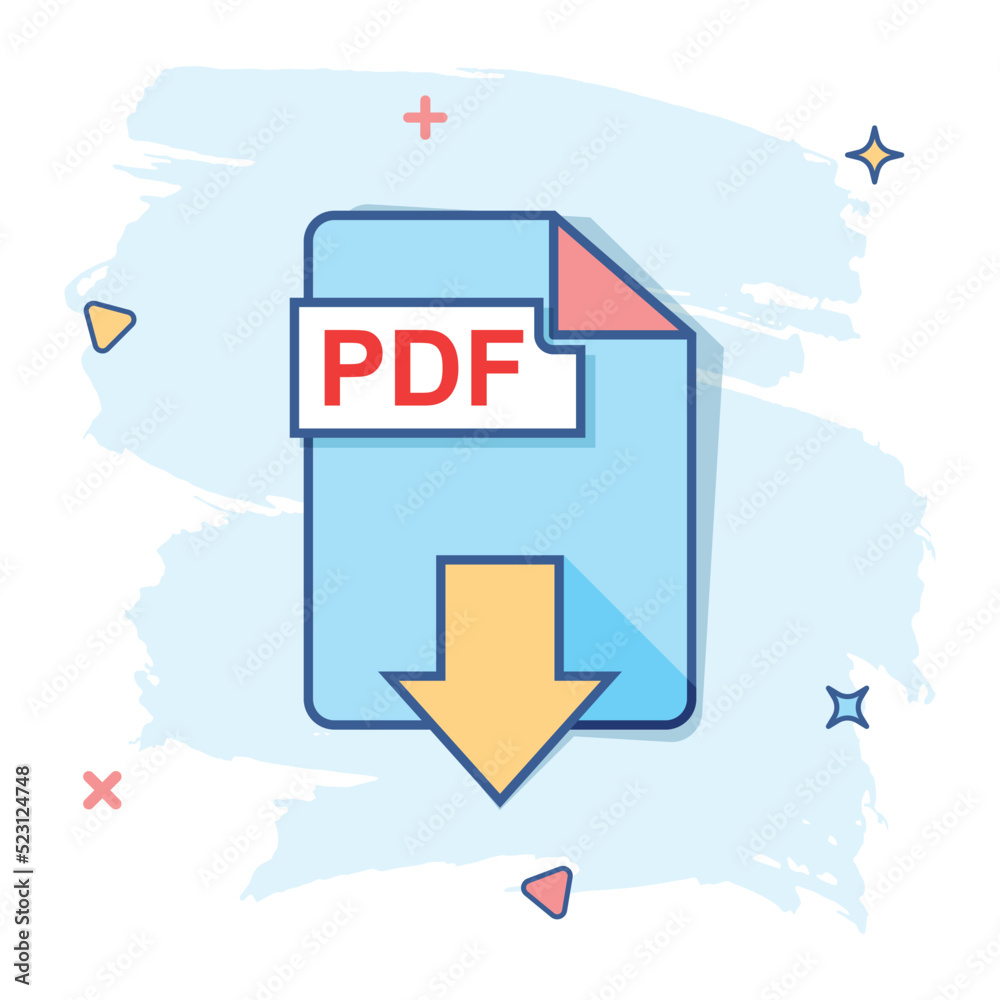 Cartoon Pdf Document Vector cartoon PDF download icon in comic style. PDF format sign ...