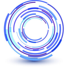 Poster - Abstract lens icon design, 3D blue symbol with circular lines pattern, vector illustration.