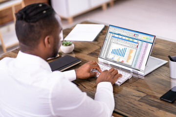 Poster - African American Man Using Spreadsheet Reports