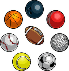 Sticker - A set of cartoon sports balls icons