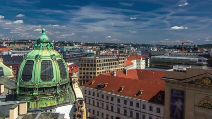 Sticker - Top panoramic view from the height Powder Tower in Prague timelapse to Republic square with Municipal House. Historical and cultural monument. Prague, Czech Republic.