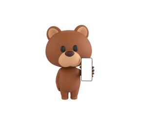 Poster - Little Bear character showing his phone in 3d rendering.