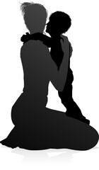 High quality and detailed silhouettes of mother and child