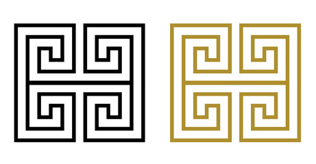 Sticker - Greek Key square icon in choice of black or gold color outline, PNG transparent background