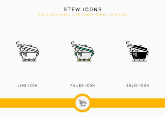 Fototapete - Stew icons set vector illustration with solid icon line style. Kitchen utensils concept. Editable stroke icon on isolated background for web design, user interface, and mobile application