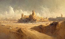 Large Majestic Ancient City In Desert Background, Digital Art