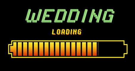 Poster - Wedding text with Loading, Downloading, Uploading Bar Indicator. Download, Upload on computer screen.