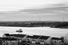 South Shields UK: 10th Jan 2020 Port Of Tyne View With Ferry On River Tyne