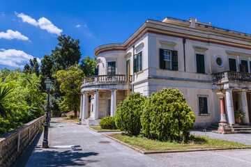 Canvas Print - Exterior of Mon Repos villa in the forest of Palaeopolis, Corfu town on Corfu Island in Greece