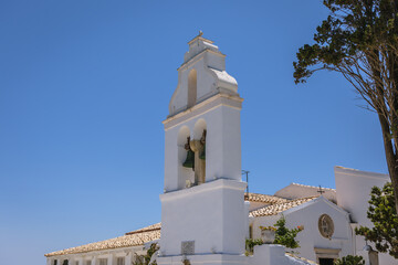 Canvas Print - Bell tower of Vlacherna Monastery in Corfu town, Corfu Island, Greece